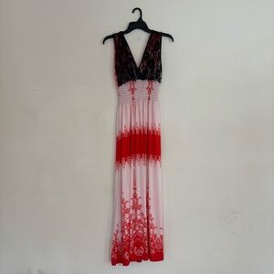 JINSEMINGXIA XL Maxi Dress Lace Boho Pink Red NWT